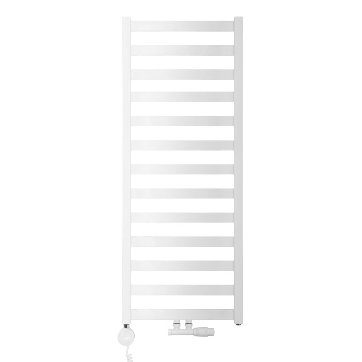 Grzejnik łazienkowy wodno-elektryczny Hati 1272x500 biały 600W, zawór Multiflow