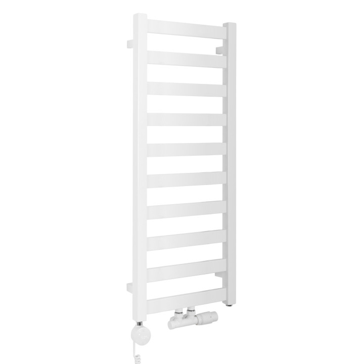 Grzejnik łazienkowy wodno-elektryczny Hati 972x400 biały 300W, zawór Multiflow