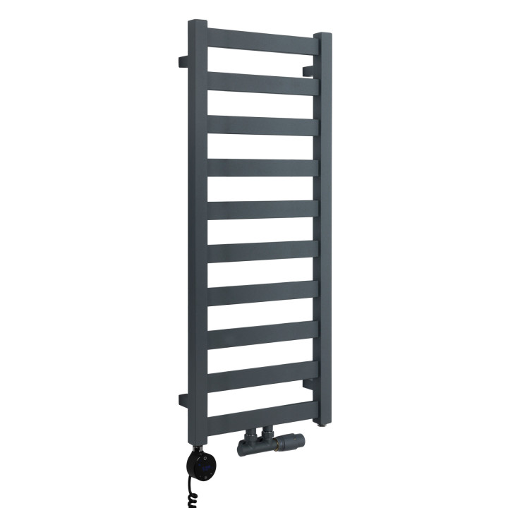 Grzejnik łazienkowy wodno-elektryczny Hati 972x400 grafit 300W, zawór Multiflow