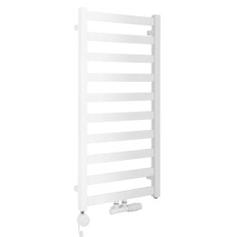 Grzejnik łazienkowy wodno-elektryczny Hati 972x500 biały 400W, zawór Multiflow