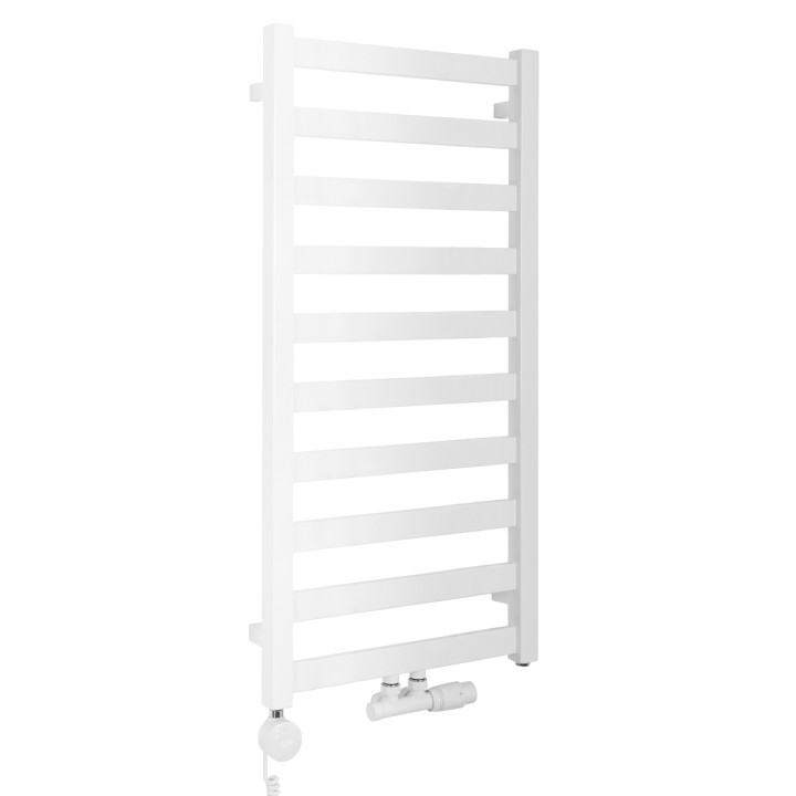 Grzejnik łazienkowy wodno-elektryczny Hati 972x500 biały 400W, zawór Multiflow