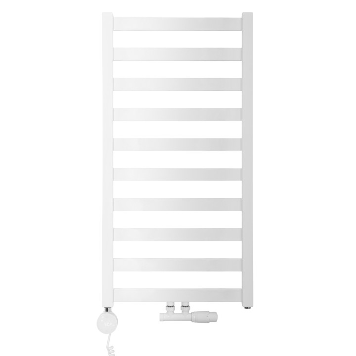 Grzejnik łazienkowy wodno-elektryczny Hati 972x500 biały 400W, zawór Multiflow