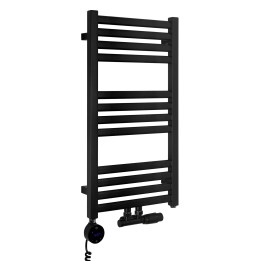 Grzejnik łazienkowy wodno-elektryczny Neso 735x400 czarny 300W, zawór Multiflow NEW
