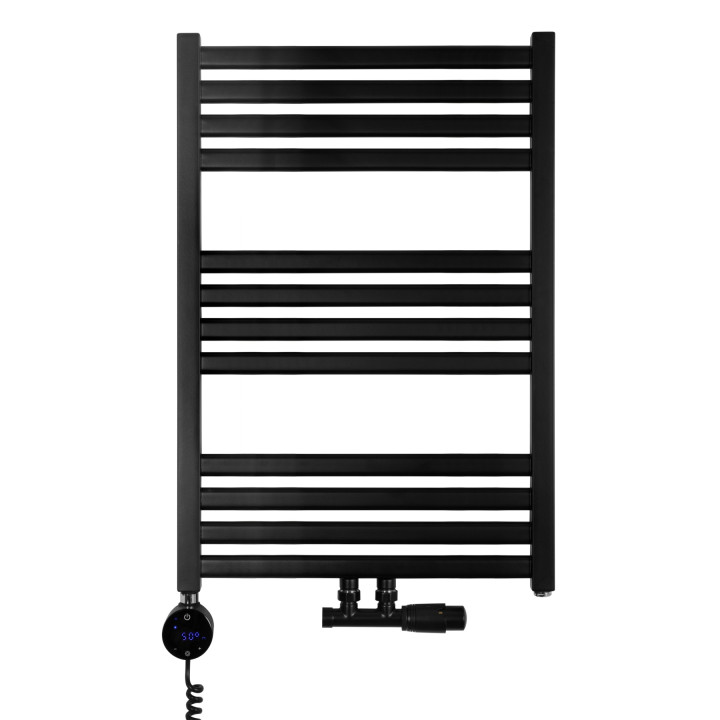 Grzejnik łazienkowy wodno-elektryczny Neso 735x500 czarny 300W, zawór Multiflow NEW