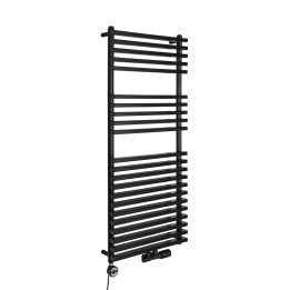Grzejnik łazienkowy wodno-elektryczny Riva 1200x500 czarny 600W, zawór Multiflow