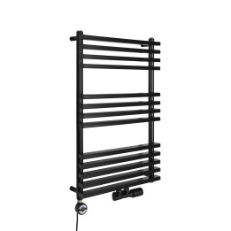 Grzejnik łazienkowy wodno-elektryczny Riva 800x500 czarny 400W, zawór Multiflow