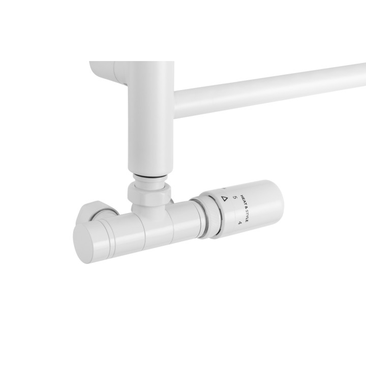 Grzejnik łazienkowy wodno-elektryczny Noemi 585x400 biały mat SINGLE PIPE VALVE + TANGO