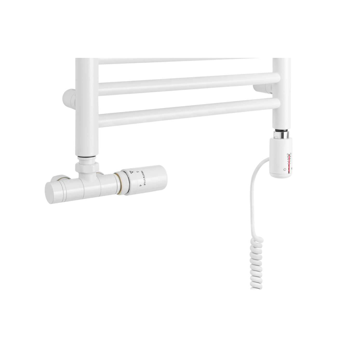 Grzejnik łazienkowy wodno-elektryczny Noemi 900x400 biały mat SINGLE PIPE VALVE + TANGO