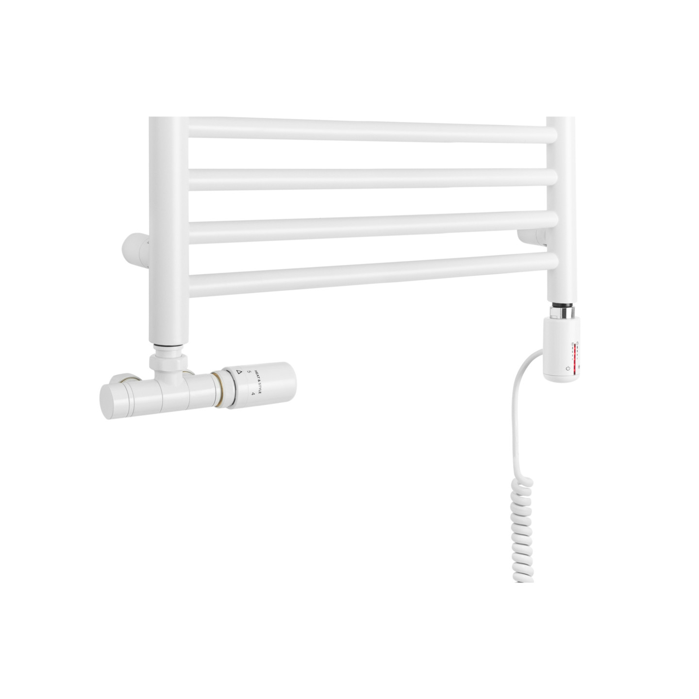 Grzejnik łazienkowy wodno-elektryczny Noemi 900x500 biały mat SINGLE PIPE VALVE + TANGO