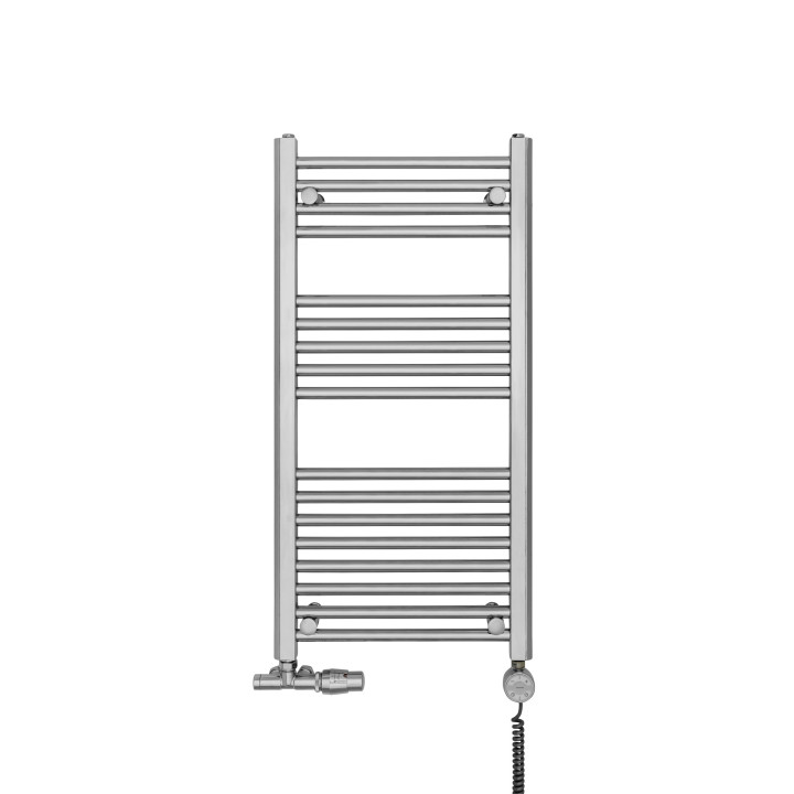 Grzejnik chromowany łazienkowy Constans o wymiarach 90x45cm z podłączeniem dolnym o rozstawie 400mm wraz z zaworem zespolonym - 