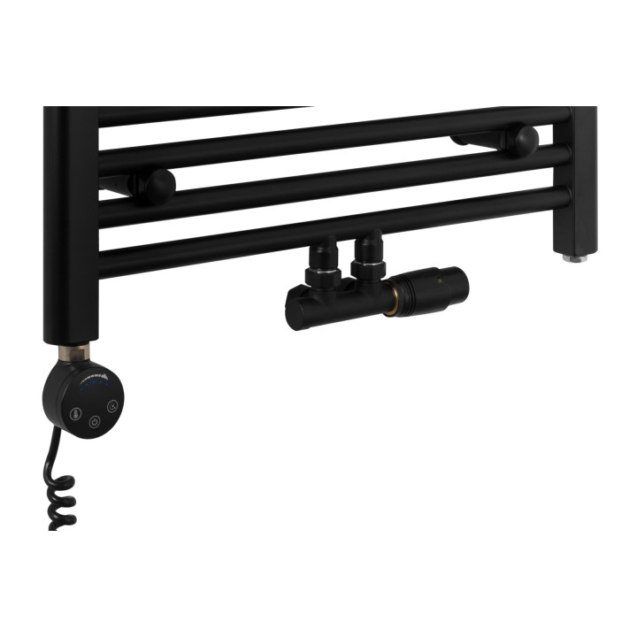 Grzejnik łazienkowy wodno-elektryczny Constans 1500x500 D50 czarny 600W, zawór Multiflow