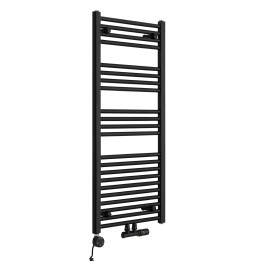 Grzejnik łazienkowy wodno-elektryczny Constans 1140x500 D50 czarny 600W, zawór Multiflow