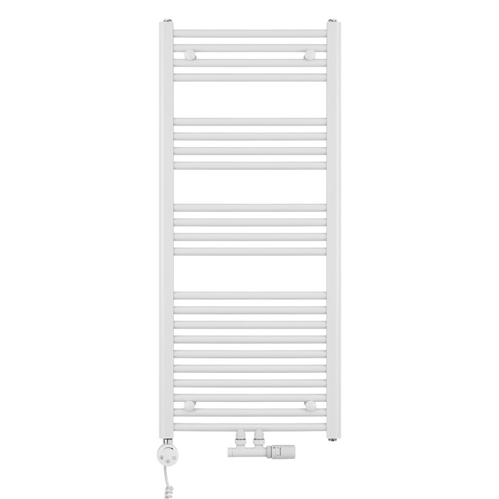 Grzejnik łazienkowy wodno-elektryczny Constans 1140x500 D50 biały 600W, zawór Multiflow